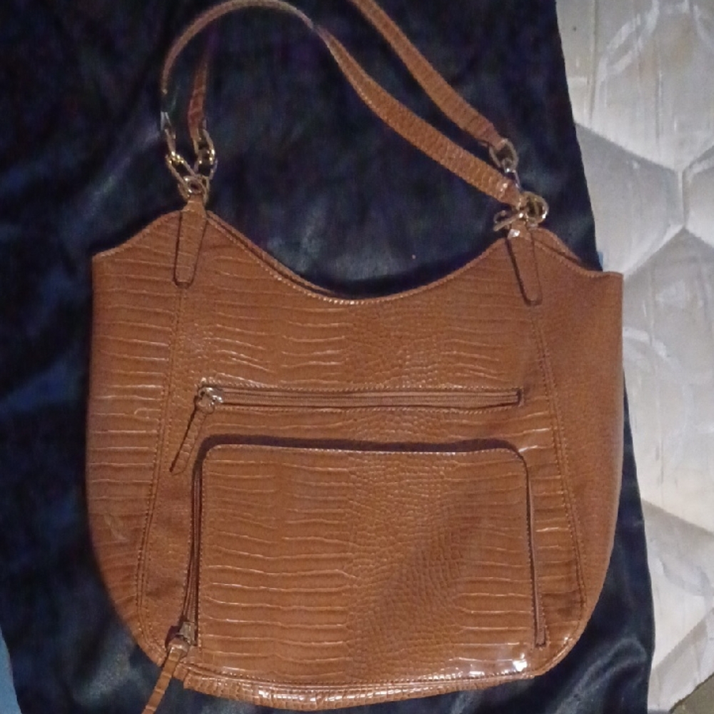 Source Unknown Tan Crocodile-Embossed Shoulder Bag